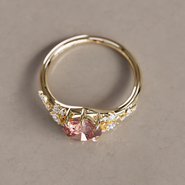 Unique Nature Round Pink Lab Created Diamond Engagement Ring By Valley Rose
