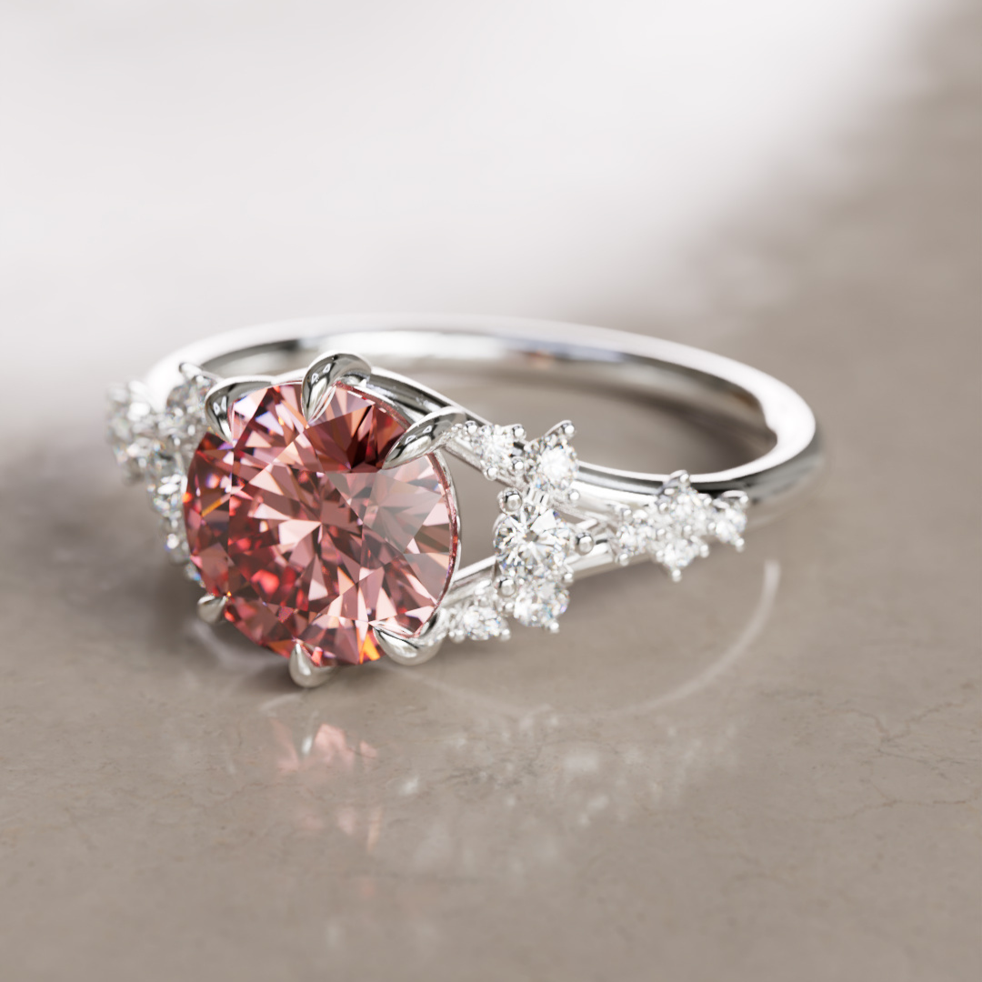 Unique Nature Round Pink Lab Created Diamond Engagement Ring By Valley Rose