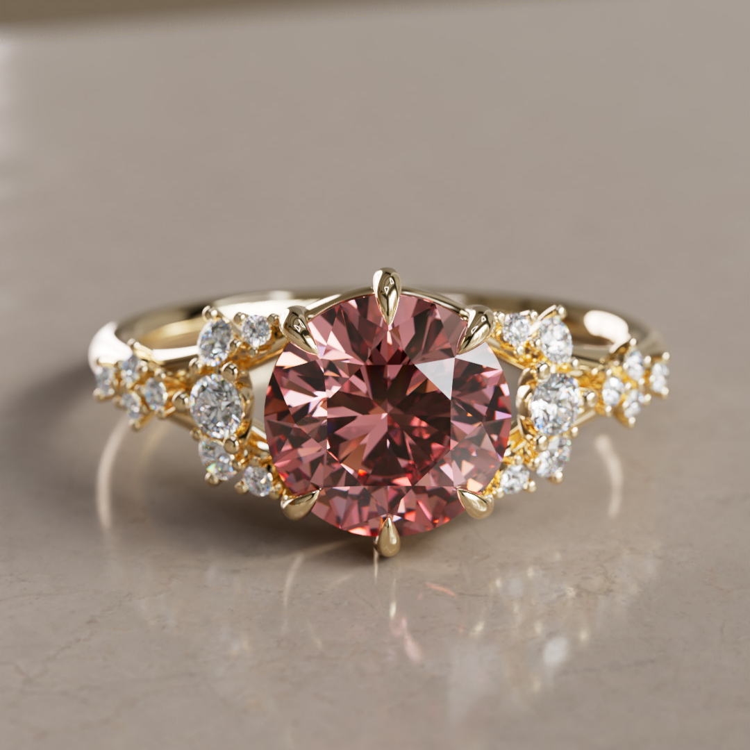 Unique Nature Round Pink Lab Created Diamond Engagement Ring By Valley Rose
