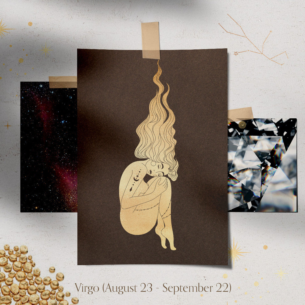 Virgo Zodiac Astrology Charm - Diamond Gold Constellation Pendant Lab Diamond By Valley Rose Ethical Jewelry