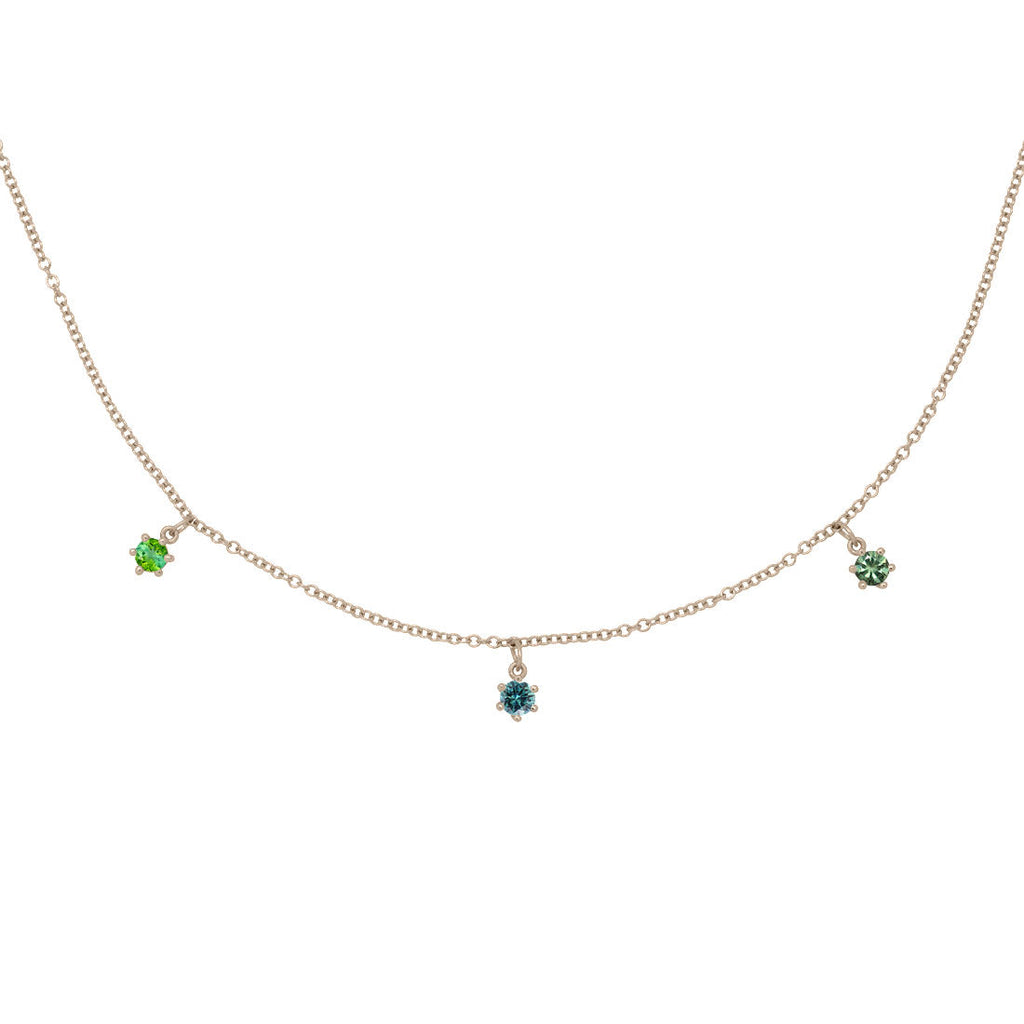 Virgo Zodiac Gold Fringe Necklace with Sapphire & Tourmaline 16