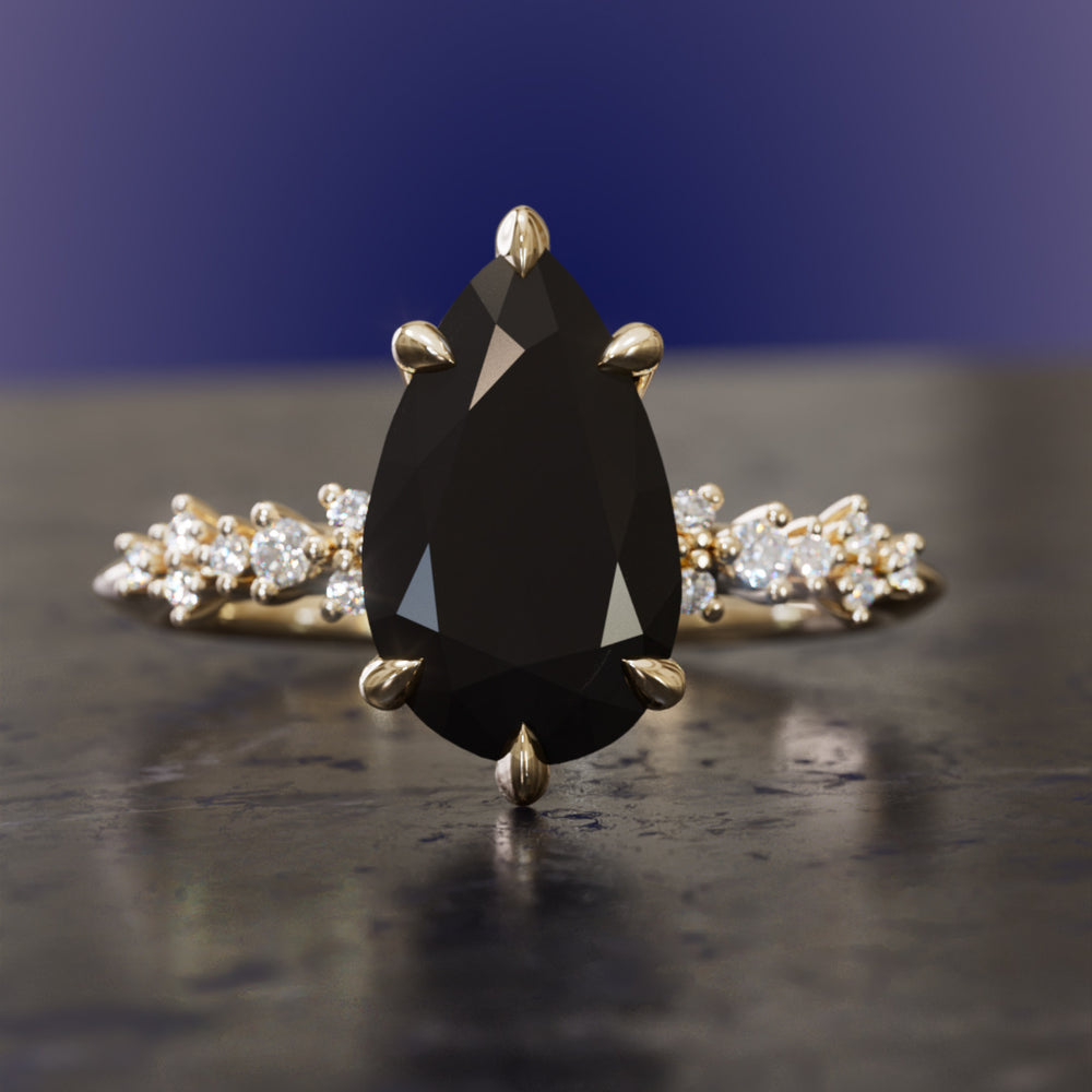 Witchy Engagement Ring with Pear Black Diamond By Valley Rose
