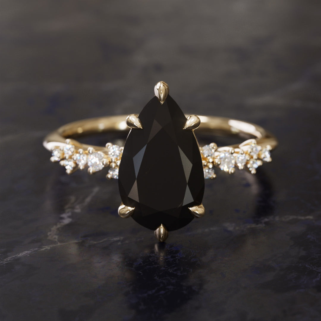 Witchy Engagement Ring with Pear Black Diamond By Valley Rose