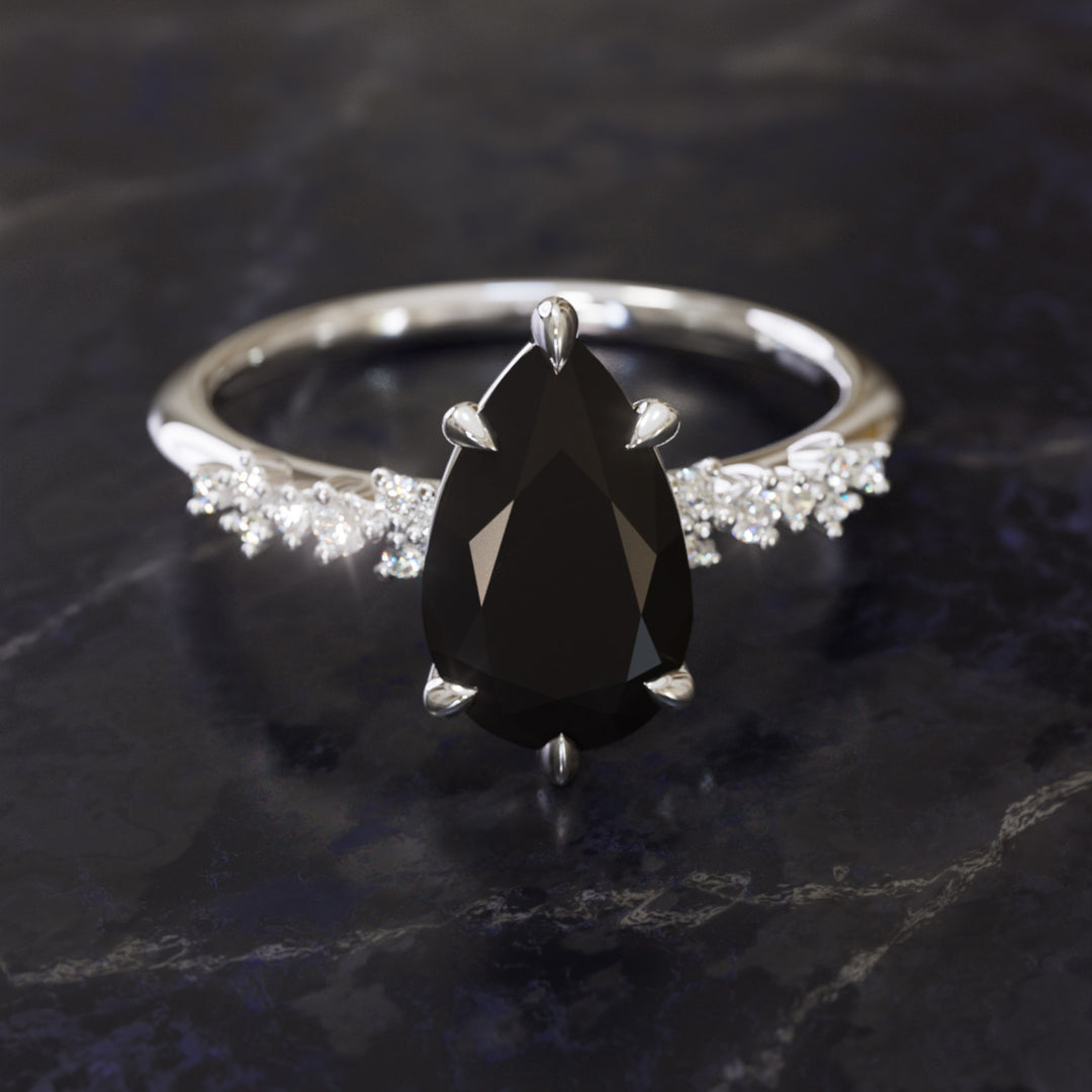 Witchy Engagement Ring with Pear Black Diamond By Valley Rose