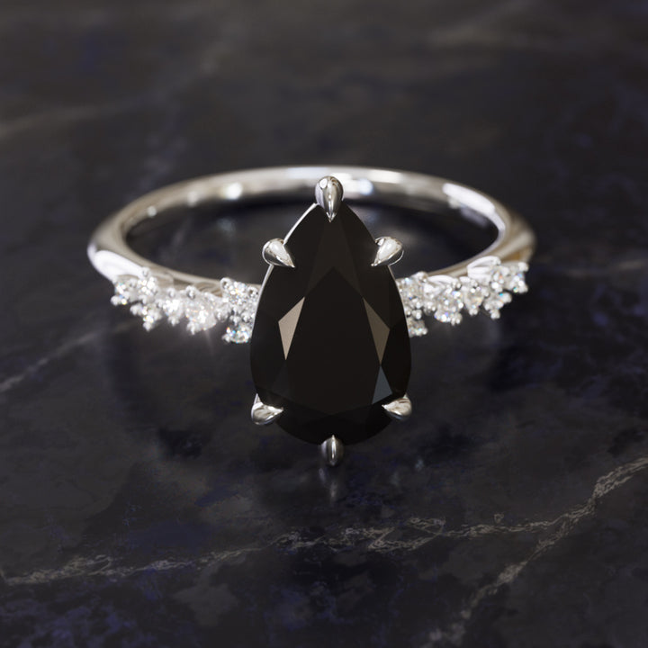 Witchy Engagement Ring with Pear Black Diamond By Valley Rose