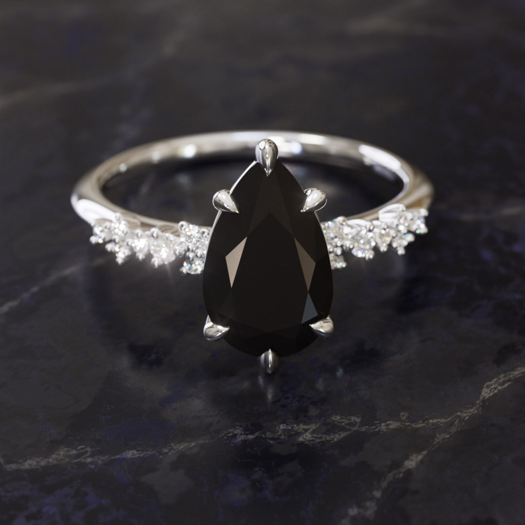 Witchy Engagement Ring with Pear Black Diamond By Valley Rose