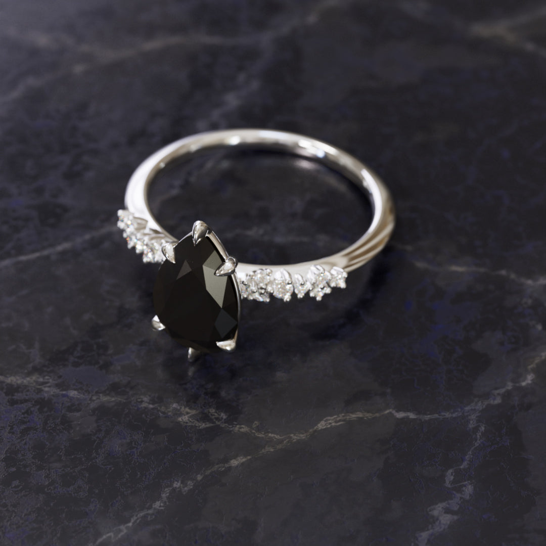 Witchy Engagement Ring with Pear Black Diamond By Valley Rose
