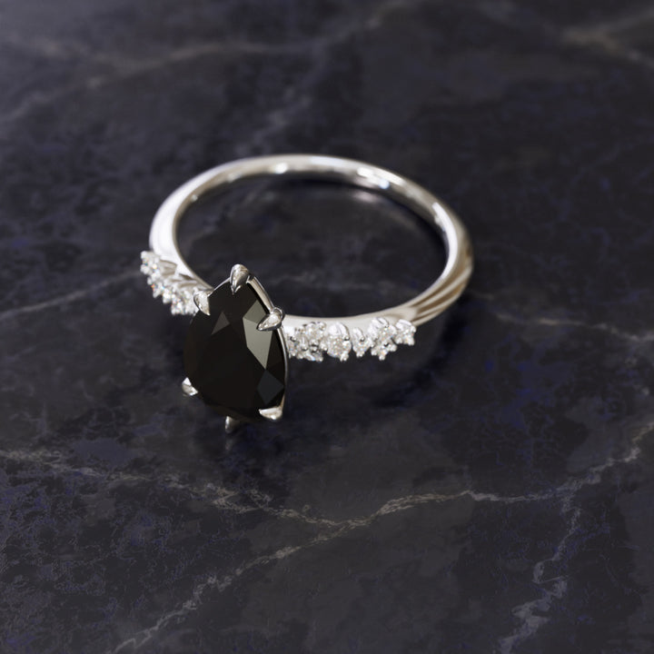 Witchy Engagement Ring with Pear Black Diamond By Valley Rose