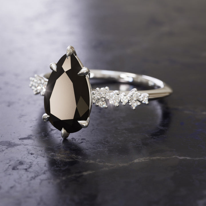 Witchy Engagement Ring with Pear Black Diamond By Valley Rose