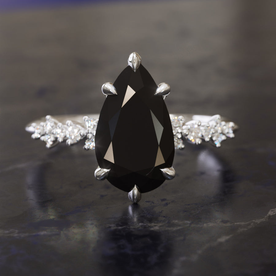 Witchy Engagement Ring with Pear Black Diamond By Valley Rose