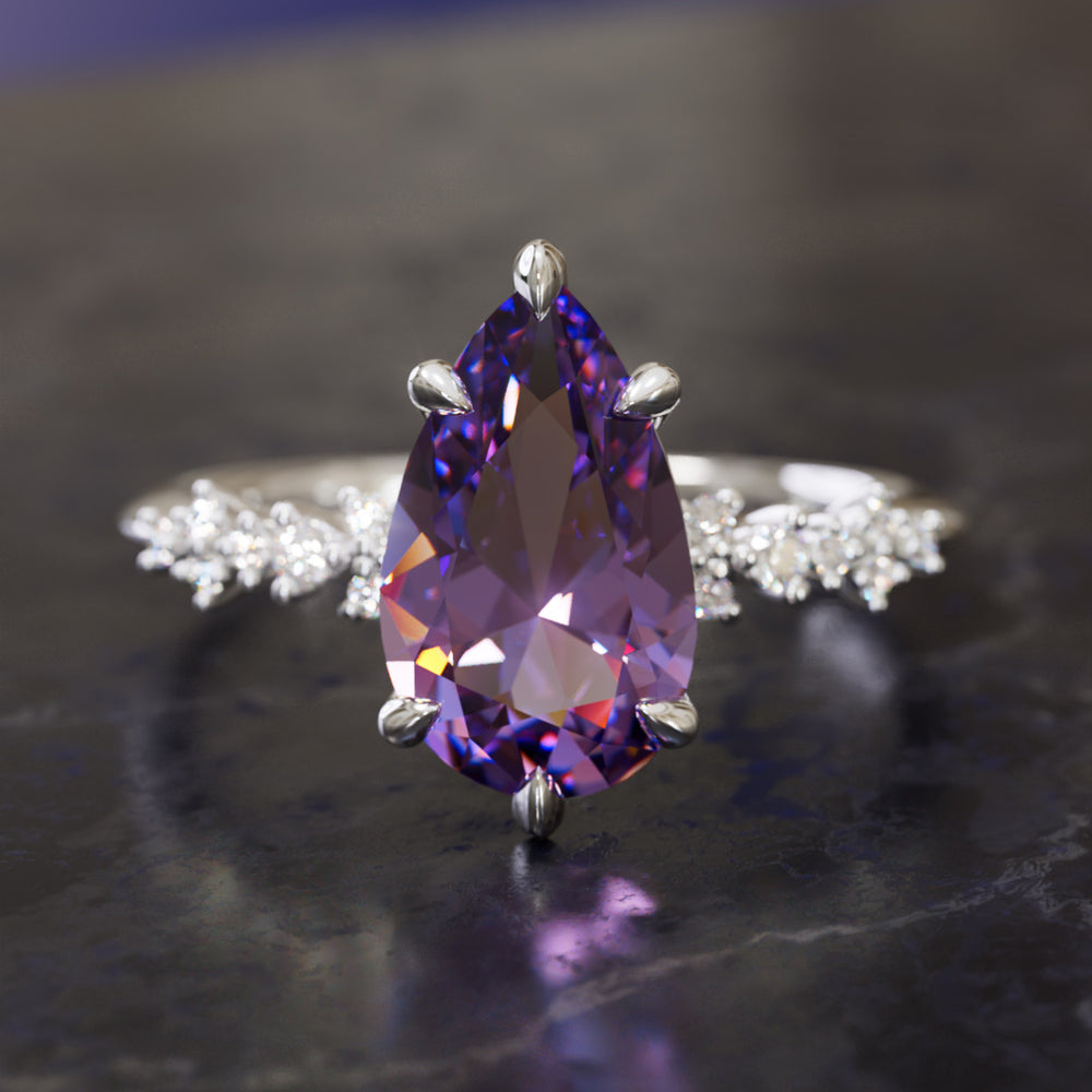 Witchy Engagement Ring with Pear Purple Sapphire and Diamonds By Valley Rose