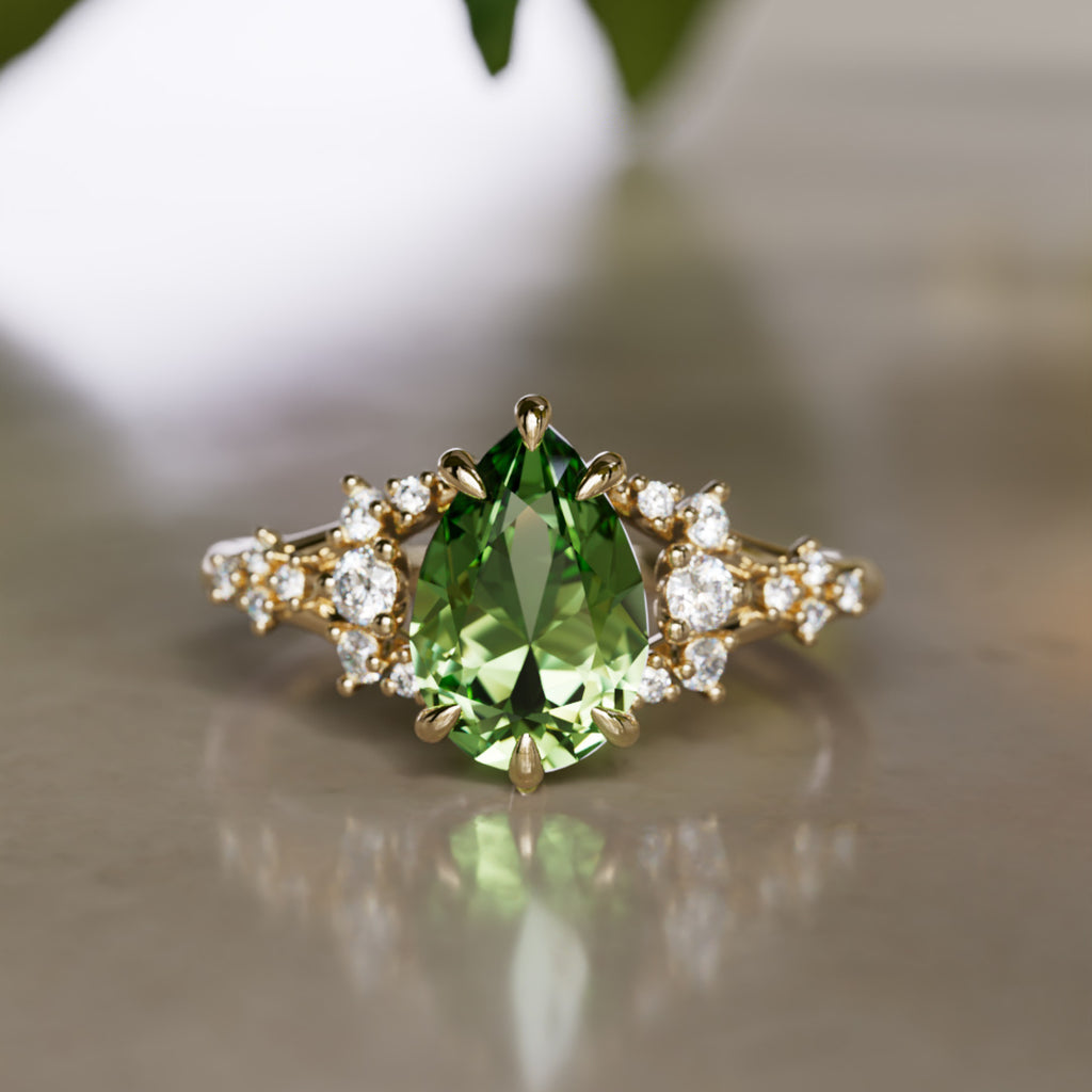 Bague de fiançailles unique Delphine Poire Verte Saphir Fantaisie (Monture seule)