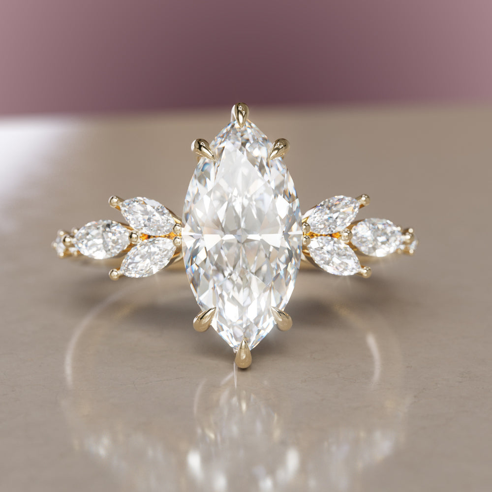 Flower Engagement Ring Nature Inspired with Marquise Cut Diamond By Valley Rose