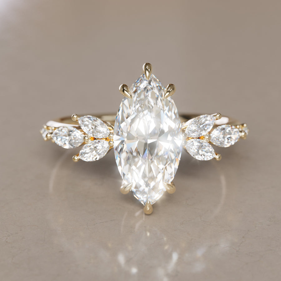 Flower Engagement Ring Nature Inspired with Marquise Cut Diamond By Valley Rose