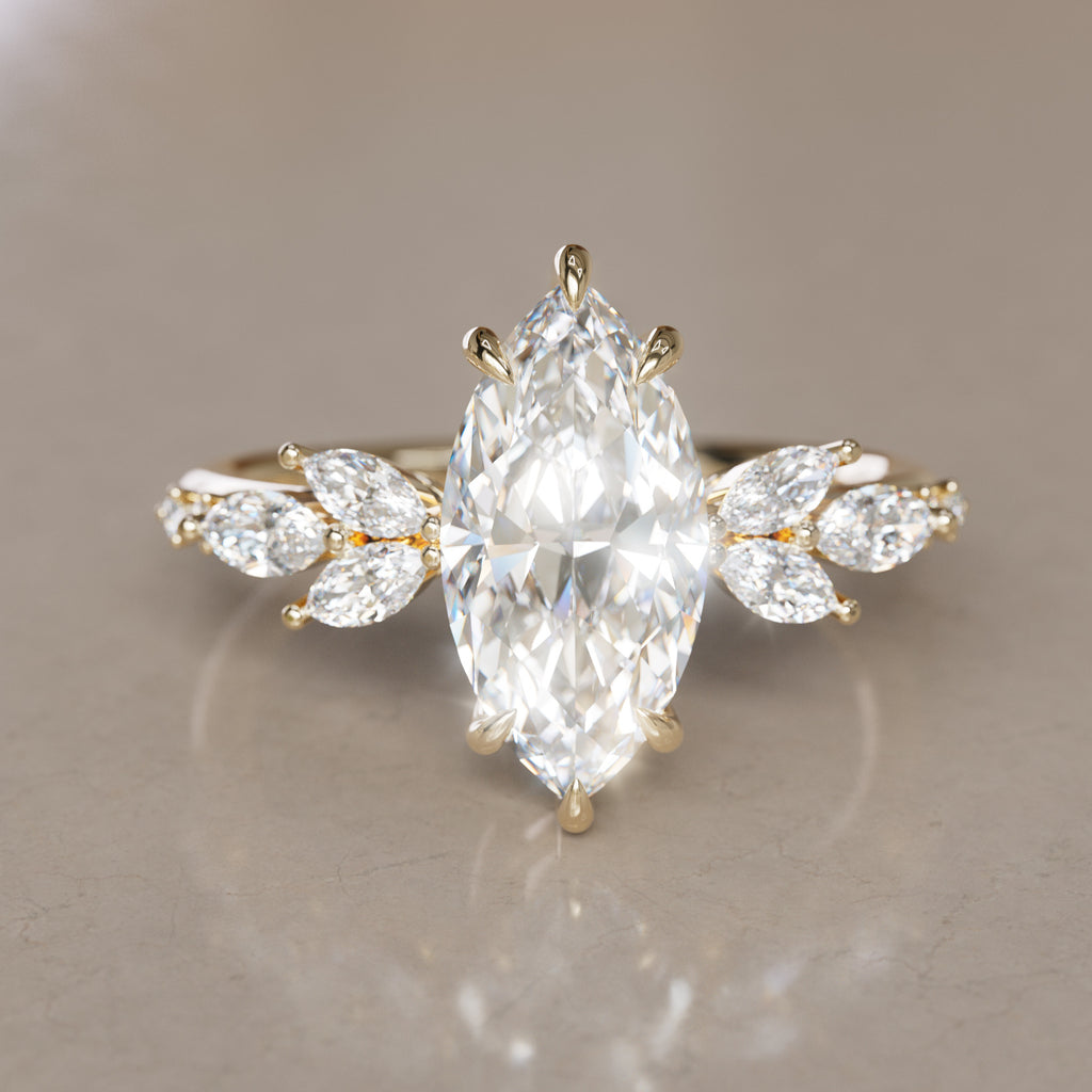 Zinnia Marquise Lab Diamond Engagement Flower Ring Nature Inspired By Valley Rose