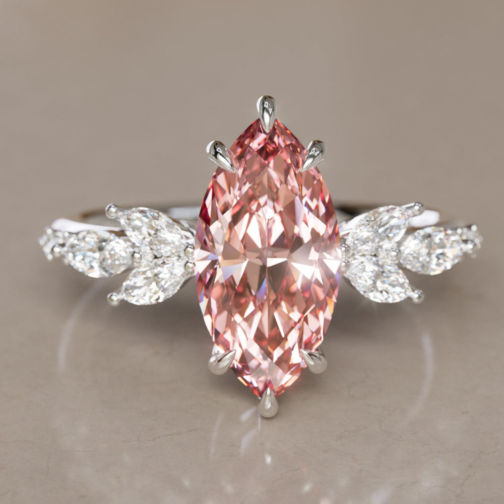 Flower Engagement Ring Nature Inspired with Pink Marquise Cut Diamond By Valley Rose