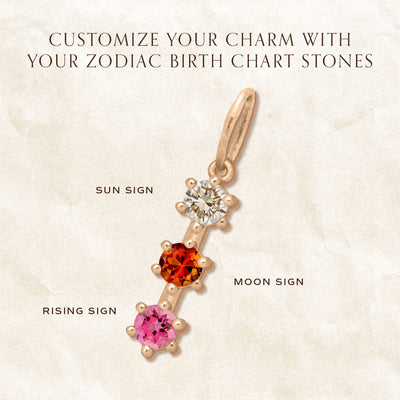 Custom Zodiac Birth Chart Gold Charm, Pick Your 3 Birthstones By Valley Rose Ethical Jewelry