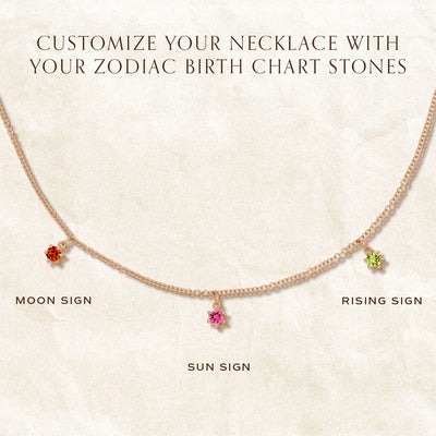 Custom Zodiac Birth Chart Gold Necklace, Pick Your 3 Birthstones By Valley Rose Ethical Jewelry