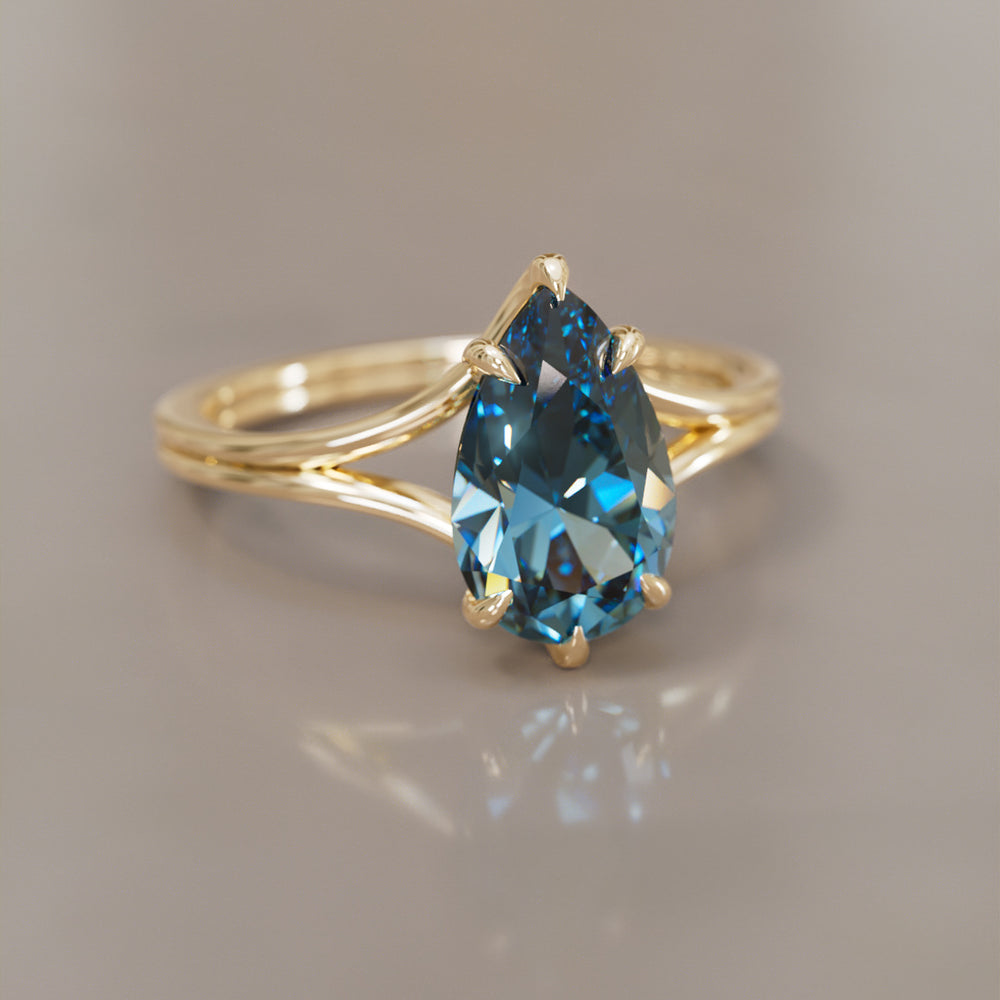 Unique Split Shank Pear Blue Sapphire Engagement Ring By Valley Rose