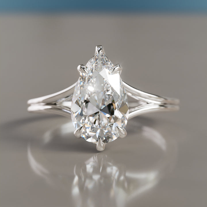 Unique Split Shank Pear Lab Created Diamond Engagement Ring By Valley Rose