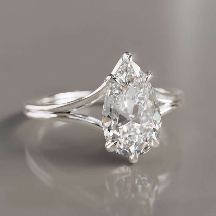 Unique Split Shank Pear Lab Created Diamond Engagement Ring By Valley Rose