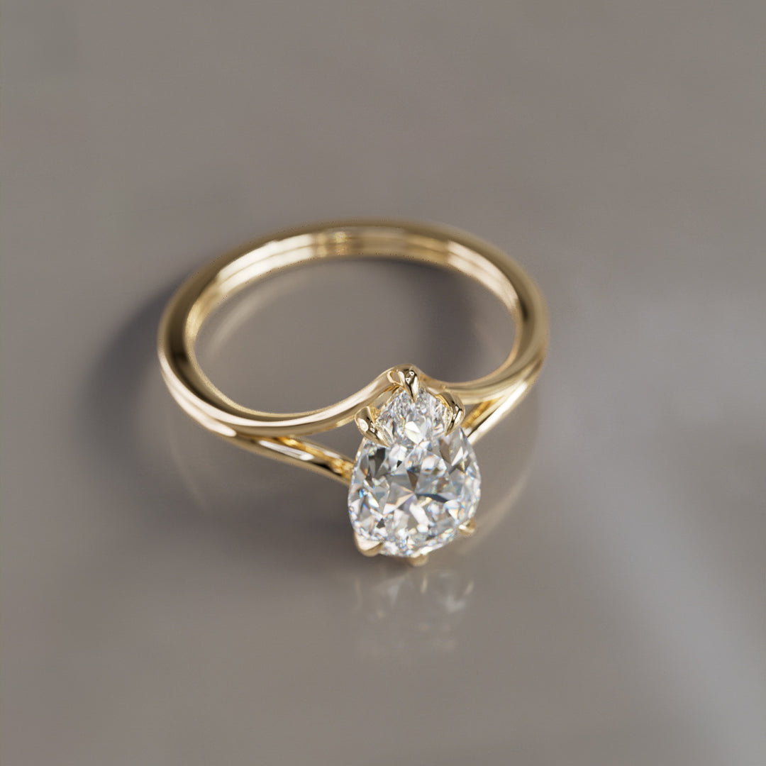 Unique Split Shank Pear Lab Created Diamond Engagement Ring By Valley Rose