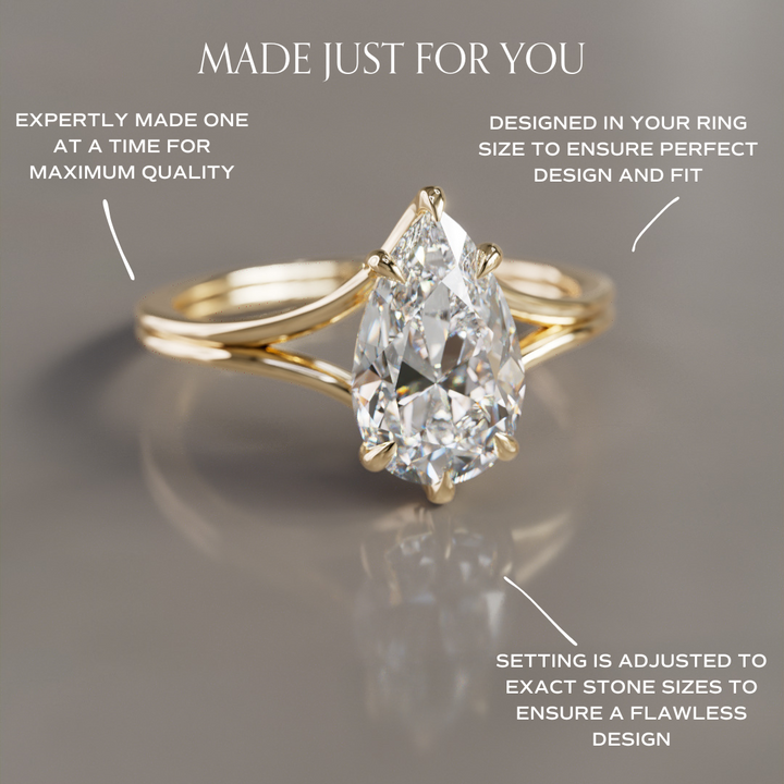 Unique Split Shank Pear Lab Created Diamond Engagement Ring By Valley Rose