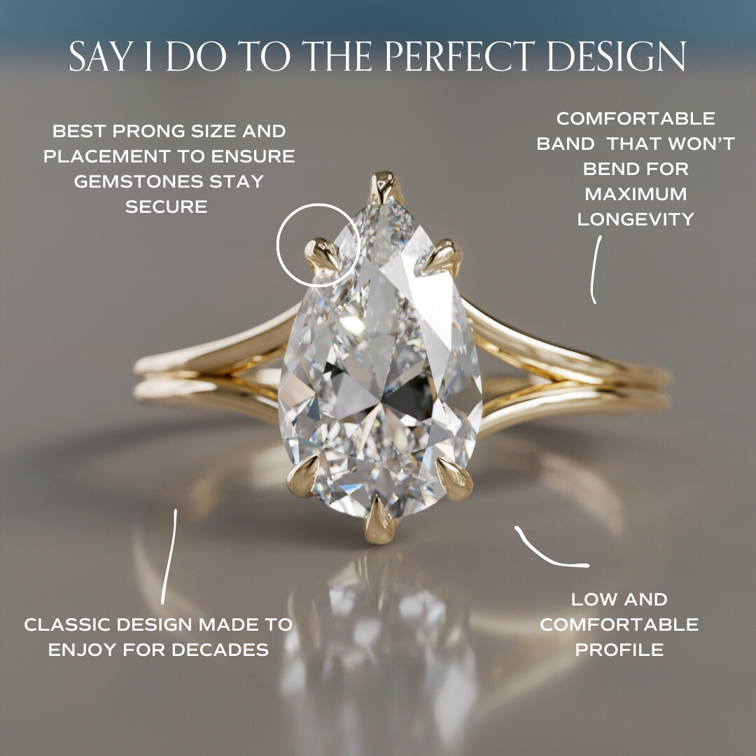 Unique Split Shank Pear Lab Created Diamond Engagement Ring By Valley Rose