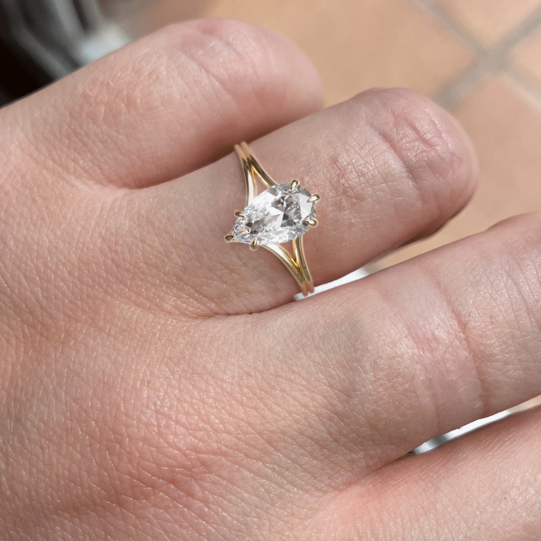 Zoe Pear Diamond Modern Unique Split Shank Engagement Ring By Valley Rose
