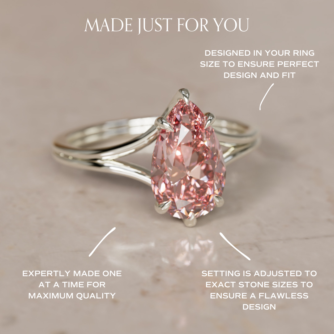 Zoe Pear Pink Lab Diamond Modern Unique Split Shank Engagement Ring By Valley Rose