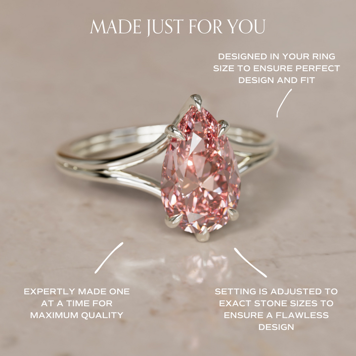 Zoe Pear Pink Lab Diamond Modern Unique Split Shank Engagement Ring By Valley Rose