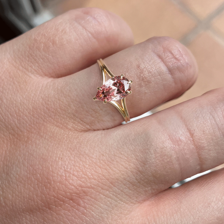 Zoe Pear Pink Lab Diamond Modern Unique Split Shank Engagement Ring By Valley Rose