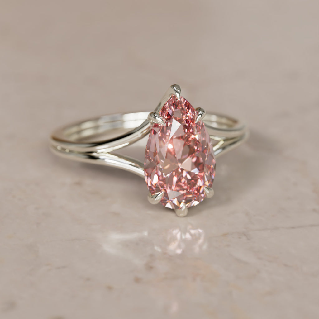 Zoe Pear Pink Lab Diamond Modern Unique Split Shank Engagement Ring By Valley Rose