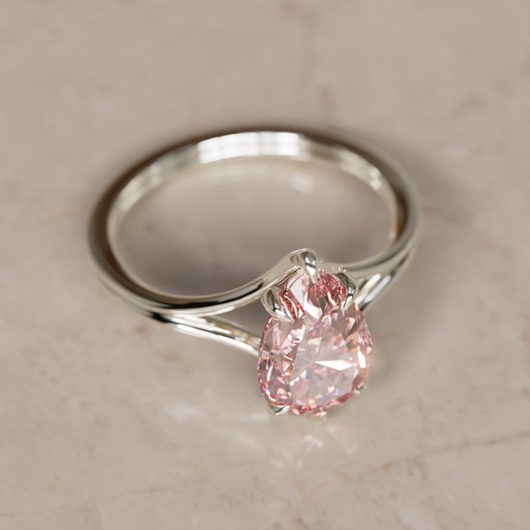 Zoe Pear Pink Lab Diamond Modern Unique Split Shank Engagement Ring By Valley Rose