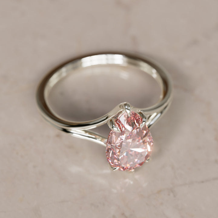 Zoe Pear Pink Lab Diamond Modern Unique Split Shank Engagement Ring By Valley Rose
