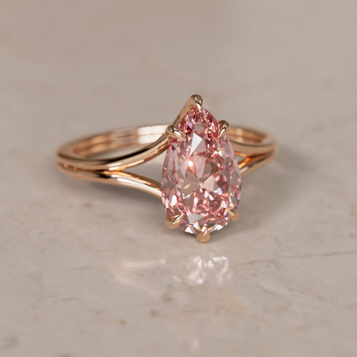 Zoe Pear Pink Lab Diamond Modern Unique Split Shank Engagement Ring By Valley Rose