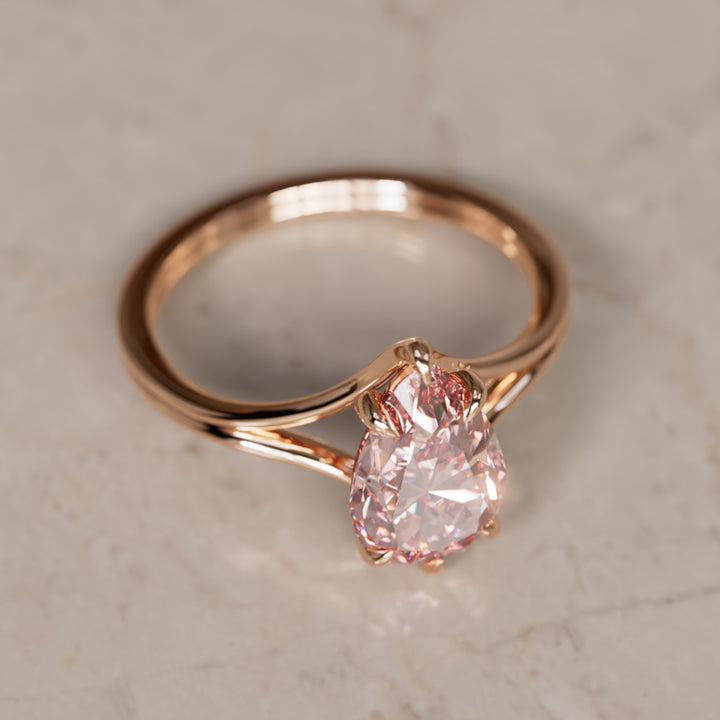 Zoe Pear Pink Lab Diamond Modern Unique Split Shank Engagement Ring By Valley Rose