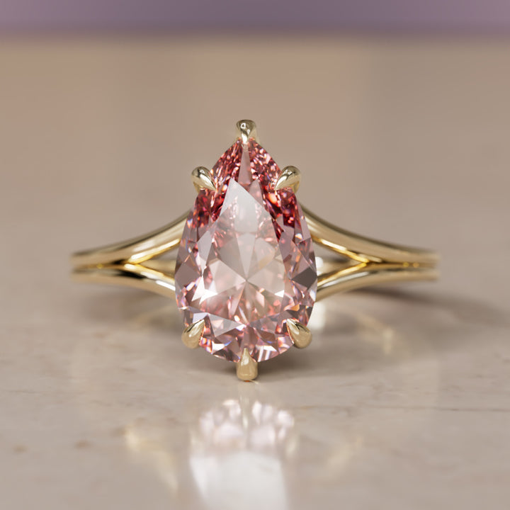 Zoe Pear Pink Lab Diamond Modern Unique Split Shank Engagement Ring By Valley Rose