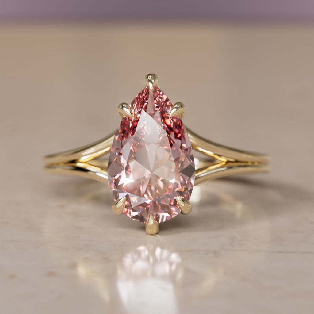 Zoe Pear Pink Lab Diamond Modern Unique Split Shank Engagement Ring By Valley Rose