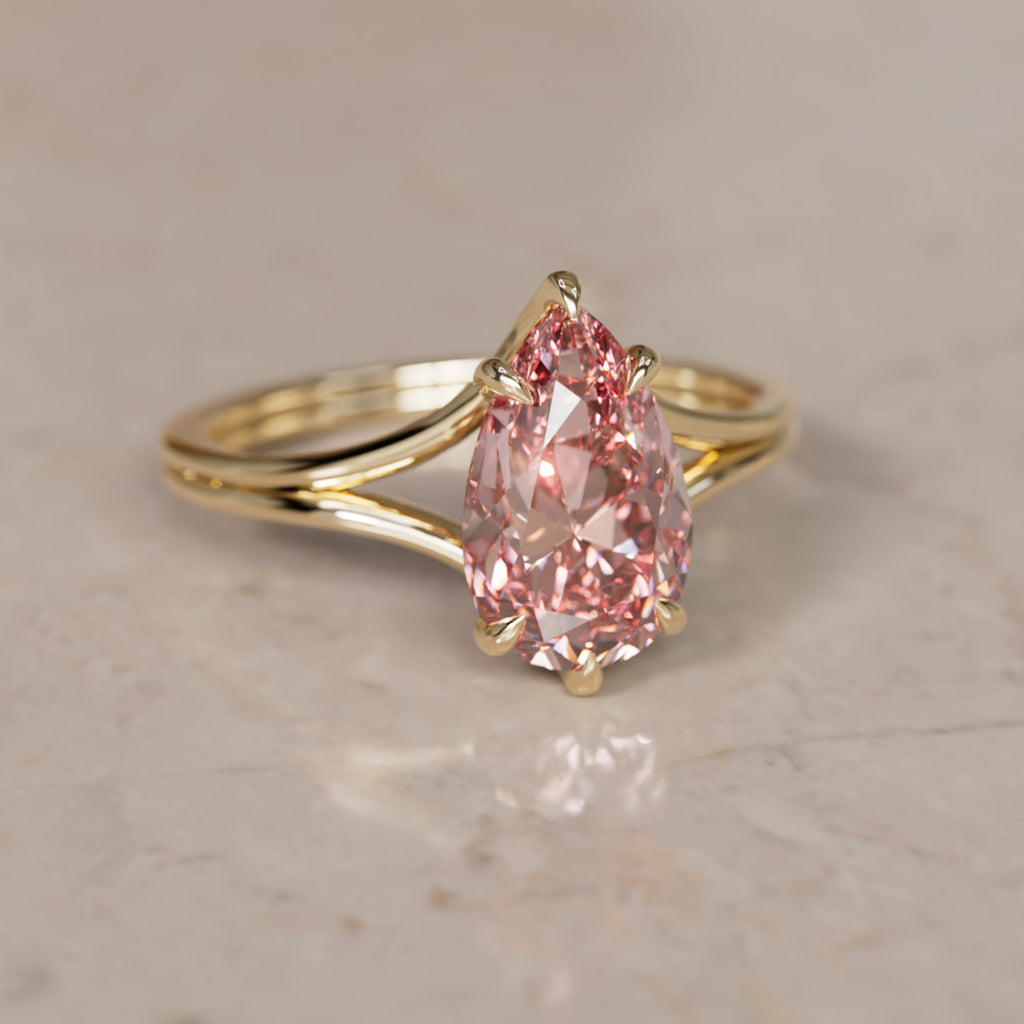 Zoe Pear Pink Lab Diamond Modern Unique Split Shank Engagement Ring By Valley Rose