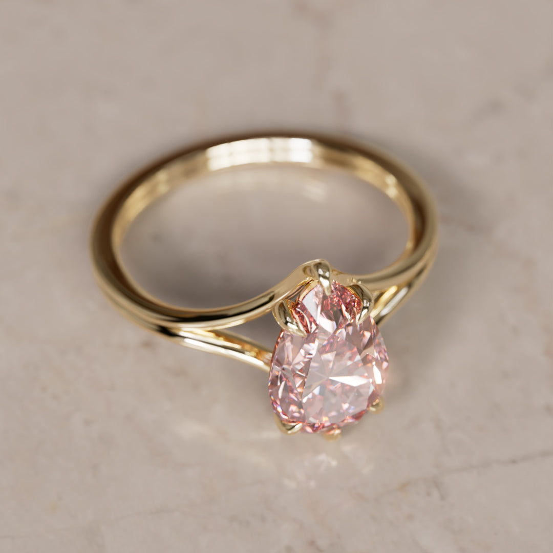 Zoe Pear Pink Lab Diamond Modern Unique Split Shank Engagement Ring By Valley Rose
