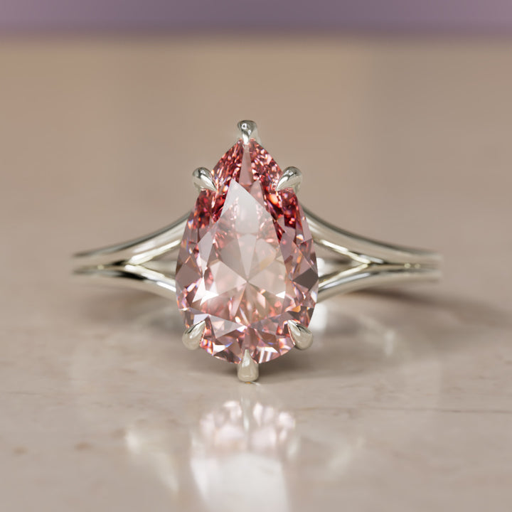 Zoe Pear Pink Lab Diamond Modern Unique Split Shank Engagement Ring By Valley Rose