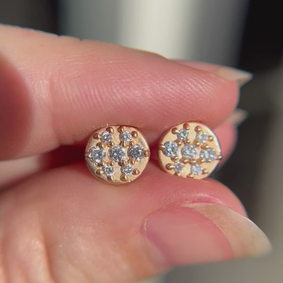 Celestial Diamond Pave Gold Coin Disk Earrings - Helios